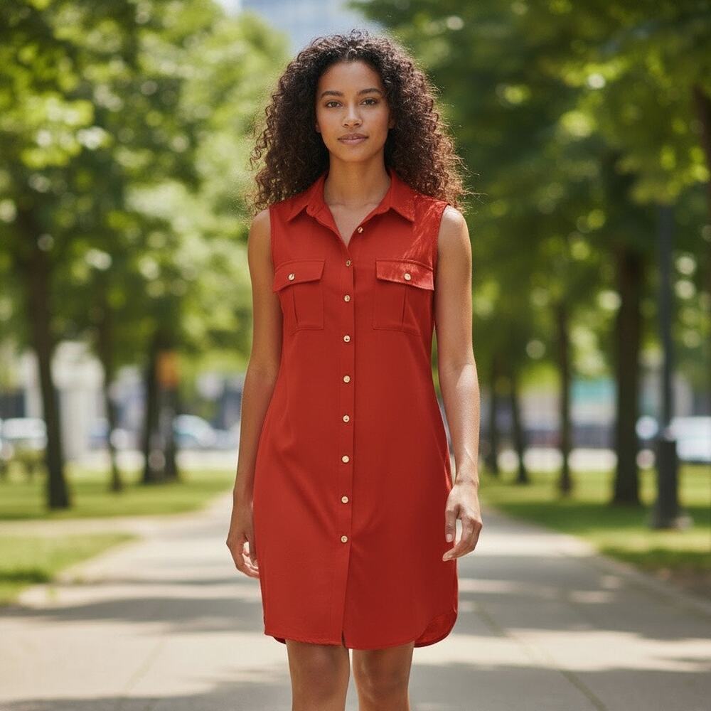 NWOTβRonni Nicole Sleeveless Red button up front Shirt dress sz 10